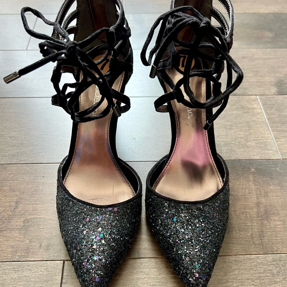 Madeline Black and Silver Heels with Elegant Sparkle